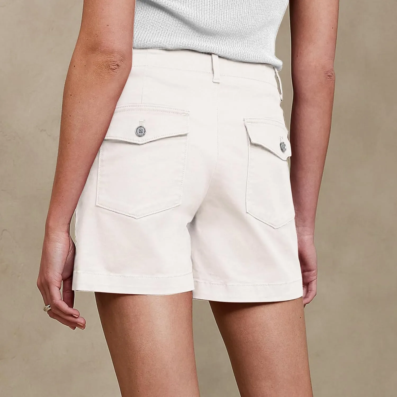 Stretch Chino Shorts for Women Summer Casual Elastic Waist Baggy Jean Shorts Pull On Twill Short Pants with Pockets