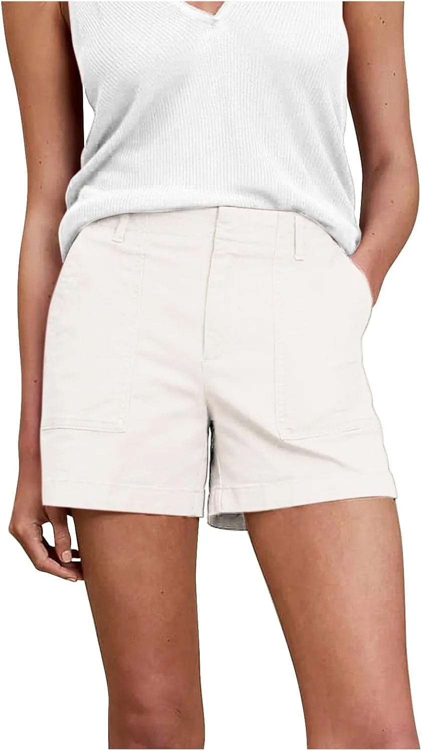 Stretch Chino Shorts for Women Summer Casual Elastic Waist Baggy Jean Shorts Pull On Twill Short Pants with Pockets