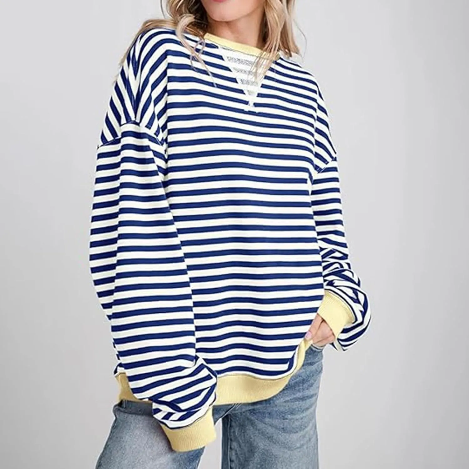 Striped Sweatshirt For Women 2024 Cute Fall Fashion Oversized Long Sleeve Crewneck Pullover Tops Teens y2k Outfits