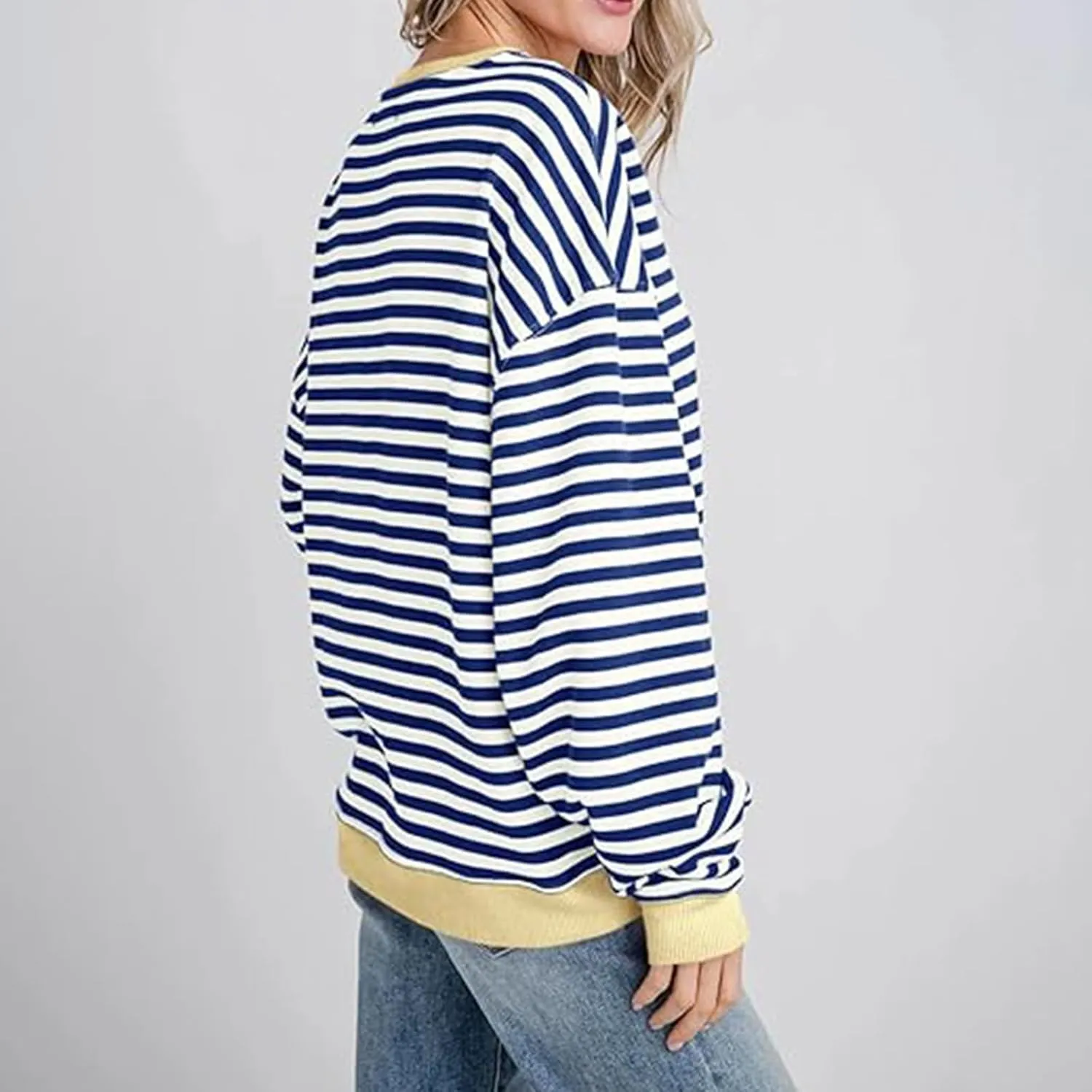 Striped Sweatshirt For Women 2024 Cute Fall Fashion Oversized Long Sleeve Crewneck Pullover Tops Teens y2k Outfits