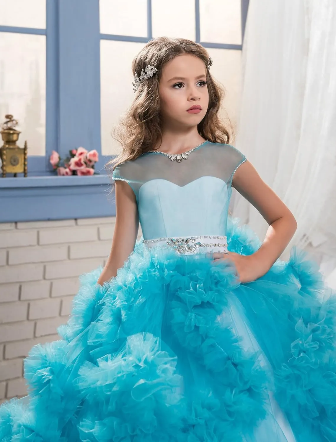 Stunning V-Back Luxury Pageant Tulle Ball Gowns for Girls 2-12 Year Old