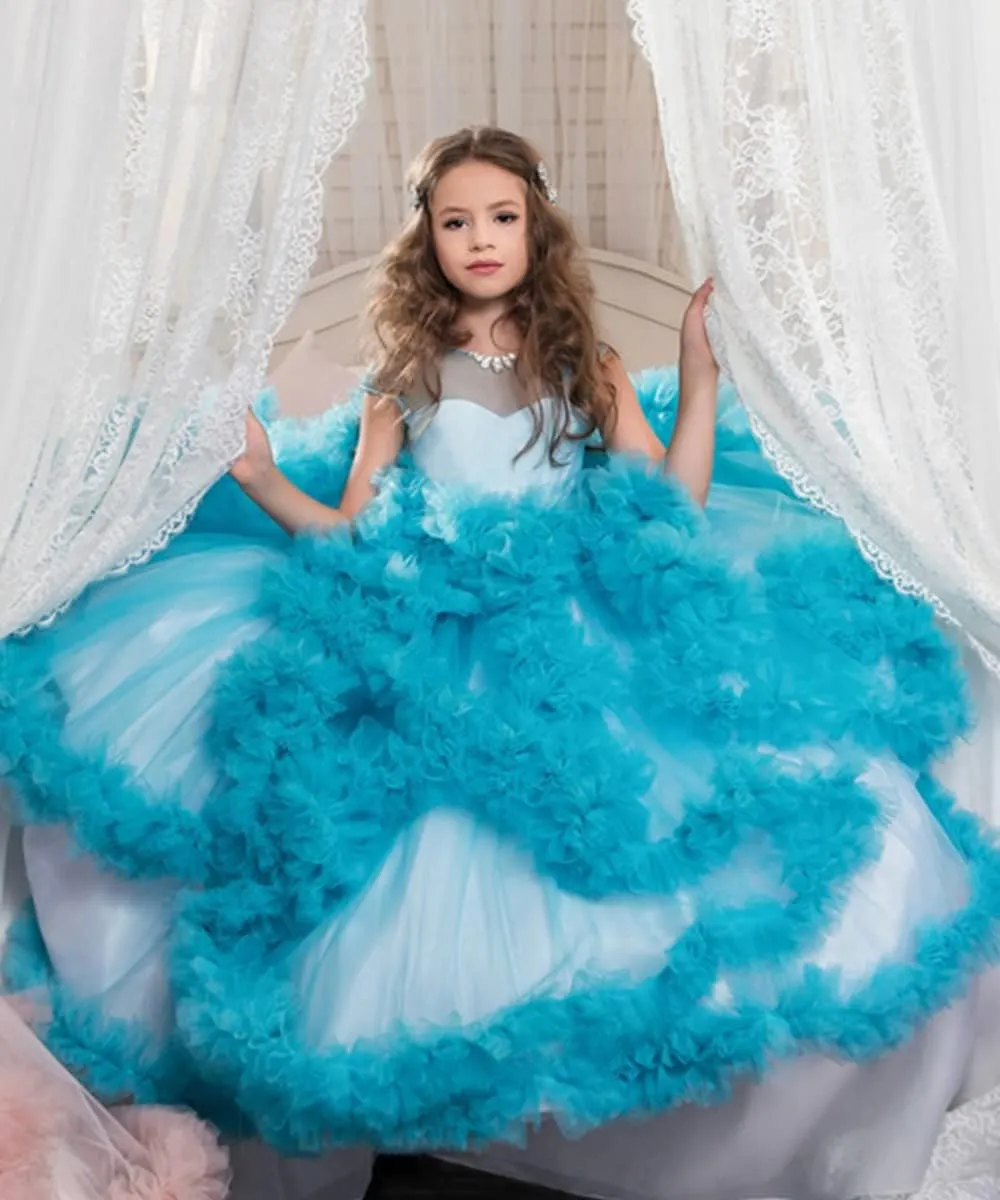 Stunning V-Back Luxury Pageant Tulle Ball Gowns for Girls 2-12 Year Old