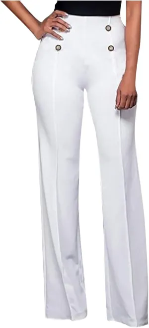 Stylish Elastic High Waist Straight Wide Leg Trousers for Womens Casual Lightweight Solid Color Soft Comfortable Button Pants