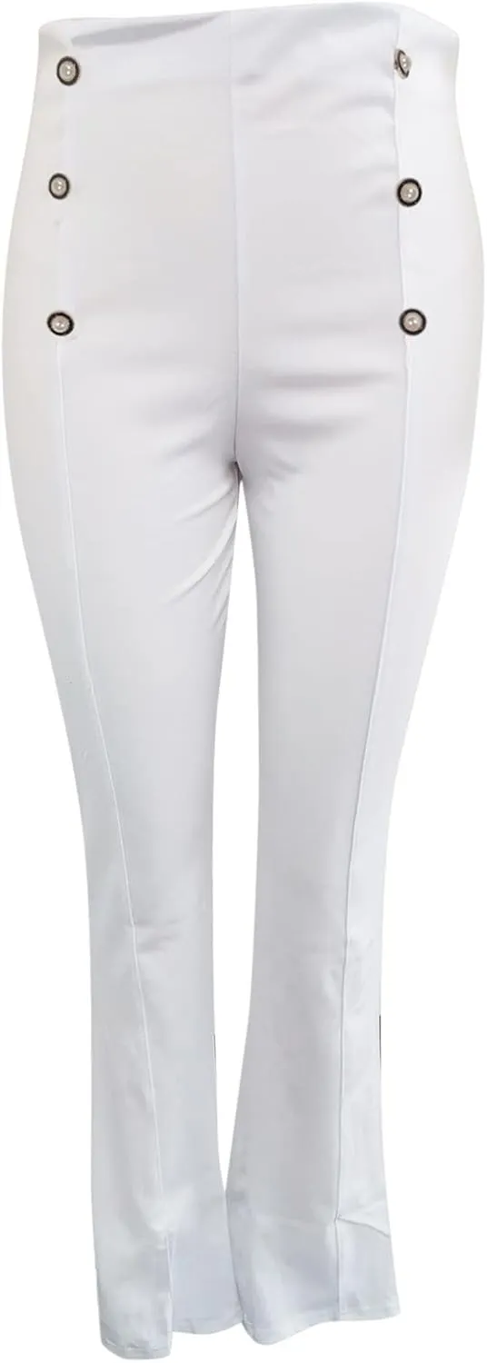 Stylish Elastic High Waist Straight Wide Leg Trousers for Womens Casual Lightweight Solid Color Soft Comfortable Button Pants