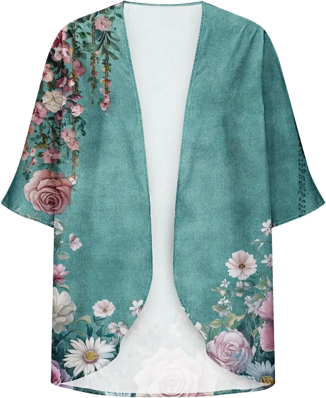 Summer Cardigans for Women Lightweight Beach Cover Ups Loose Floral 3/4 Sleeve Boho Kimono Vacation Outfits