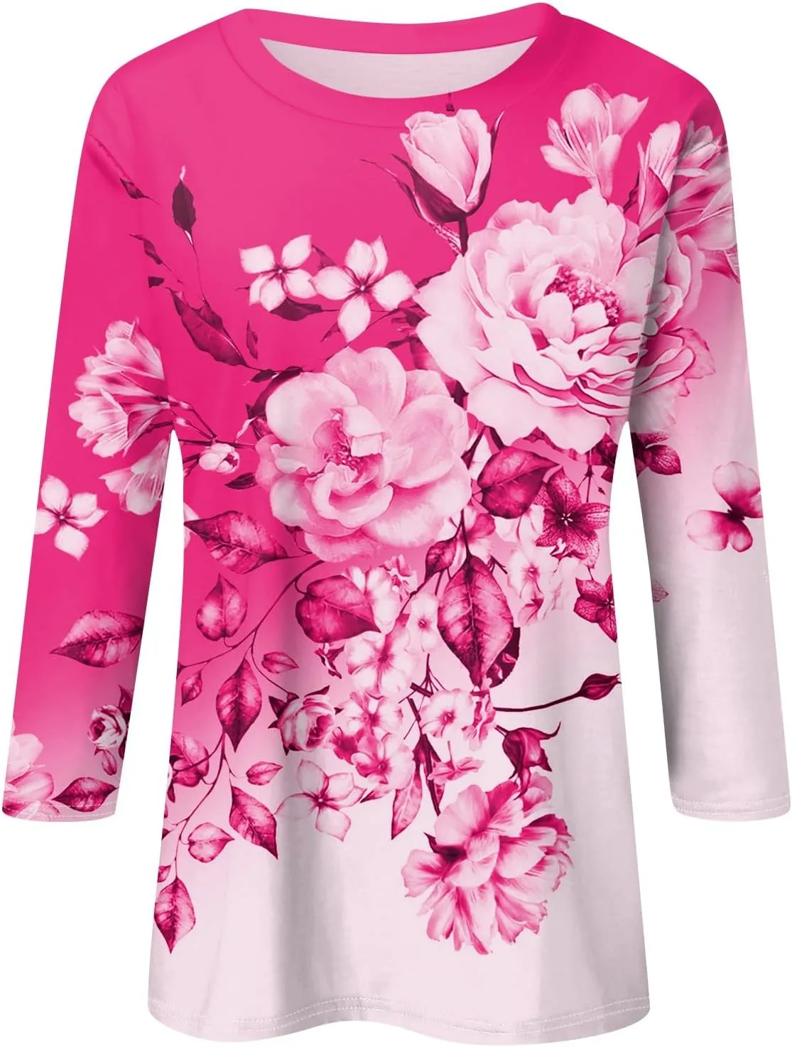 Summer Tops for Women 2024 3/4 Sleeve Crewneck Shirts Floral Print Tees Cute Graphic Tunics