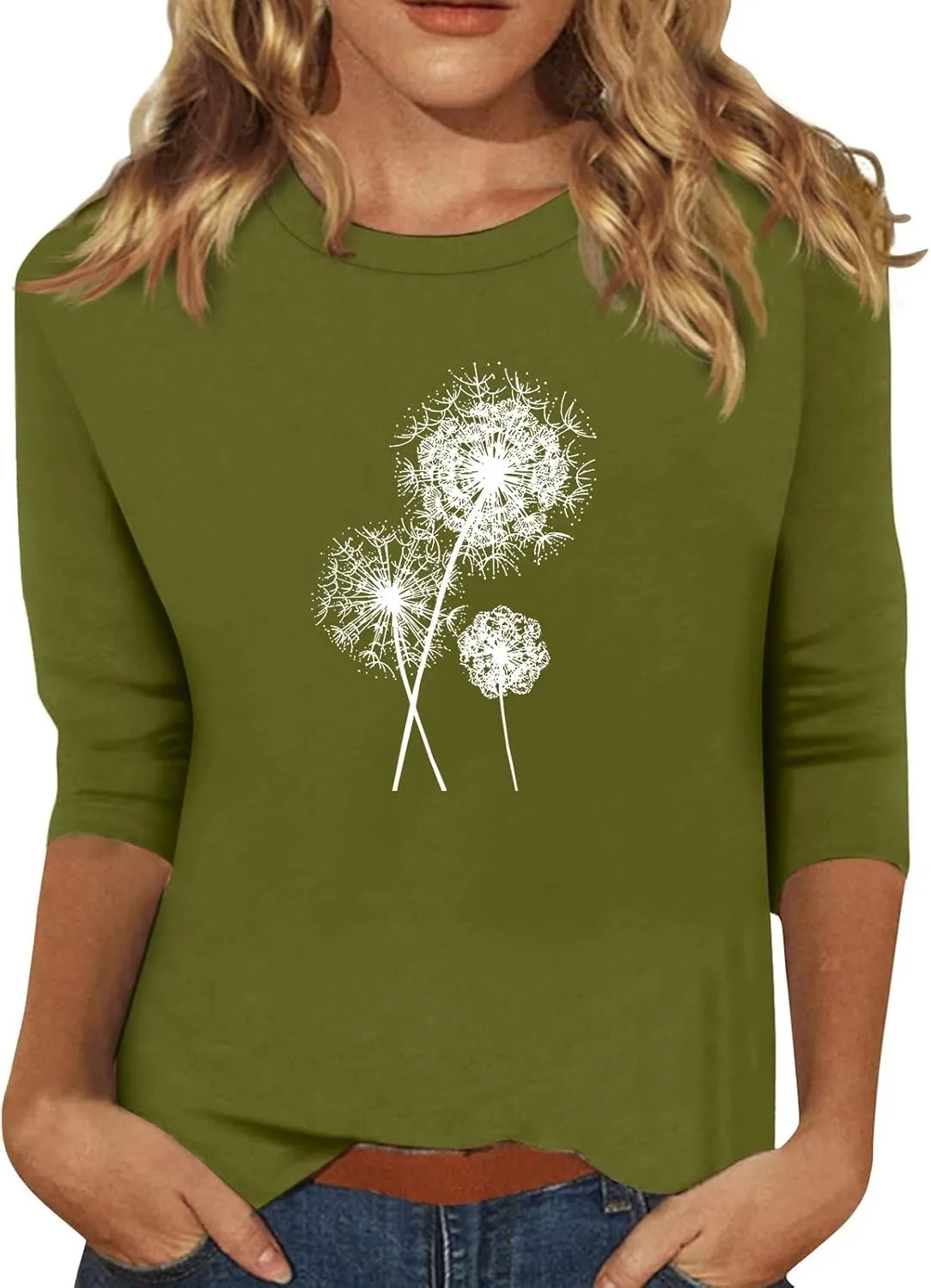 Summer Tops for Women 2024 3/4 Sleeve Crewneck Shirts Floral Print Tees Cute Graphic Tunics