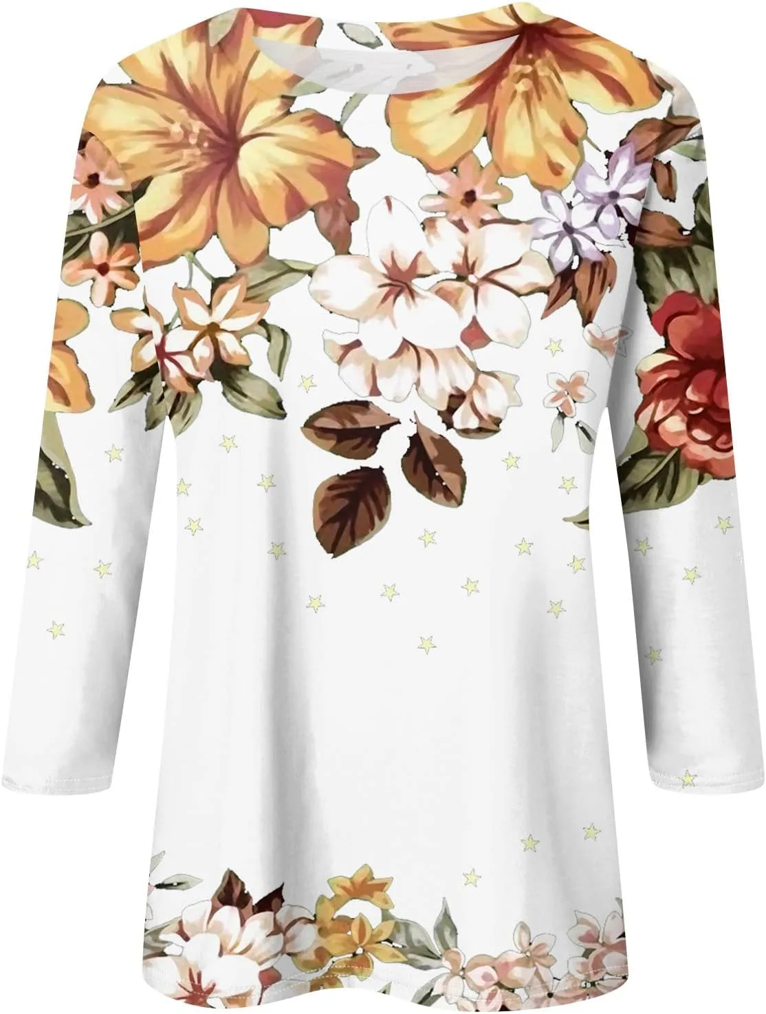Summer Tops for Women 2024 3/4 Sleeve Crewneck Shirts Floral Print Tees Cute Graphic Tunics