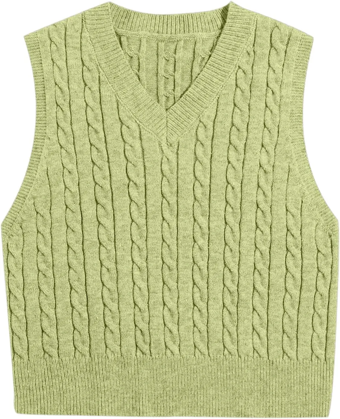 Sweater Tank Tops for Women 2024 Trendy Solid Color Cable Knit Crop Sweater Vest Cap Sleeves V-Neck Knitwear Tops