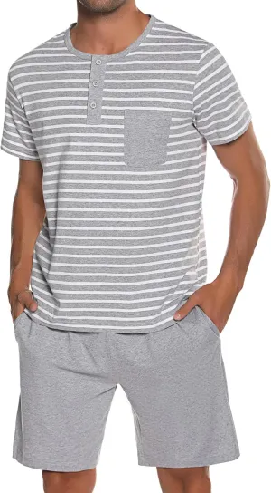 Sykooria Men's Pajama Sets Cotton Loungewear Pjs Shorts Sets 2 Piece Short Sleeve Sleepwear With Pockets