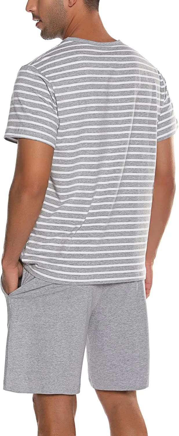 Sykooria Men's Pajama Sets Cotton Loungewear Pjs Shorts Sets 2 Piece Short Sleeve Sleepwear With Pockets