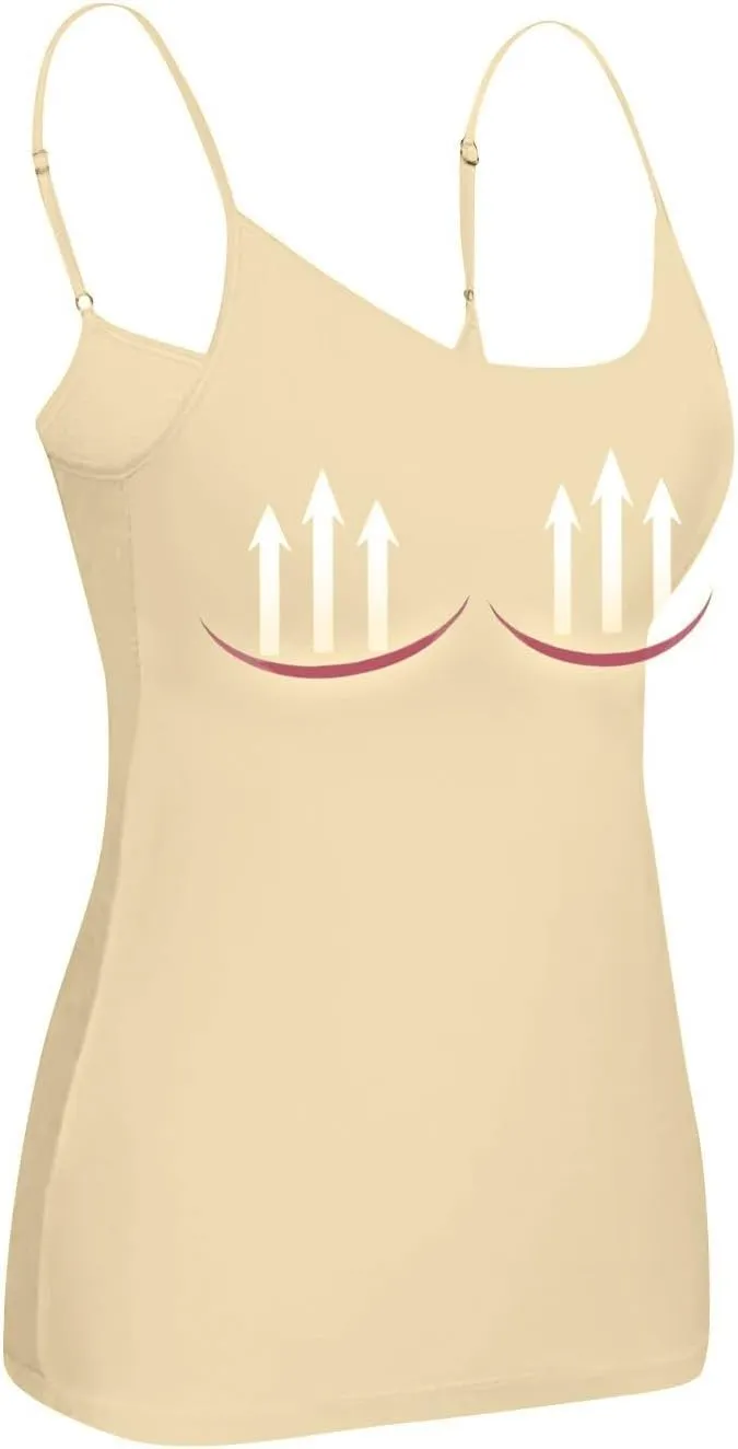 Tank Top with Built in Bra for Women Adjustable Spaghetti Strap Shelf Bra Camisole Tops Cotton Undershirts Cami