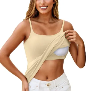 Tank Top with Built in Bra for Women Adjustable Spaghetti Strap Shelf Bra Camisole Tops Cotton Undershirts Cami