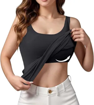 Tank Top with Built in Bra for Women Sports Cute Cami Shirts Spring Summer Workout Camisoles Sleeveless Under Clothes