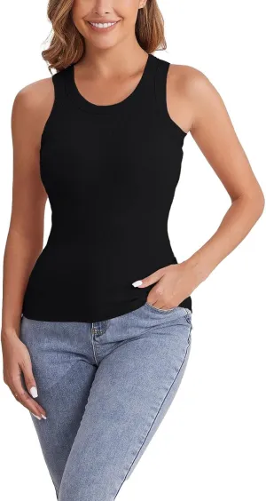 Tank Tops for Women 2025 Built in Shelf Bra Spaghetti Strap Summer Camisole U Neck Slim Fit Ribbed Sleeveless Shirts
