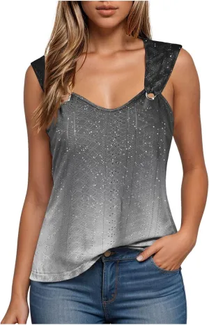 Tank Tops for Women 2025 Pleated Square Neck O Ring Shoulder Sleeveless Shirts Casual Loose Fit Trendy Blouses