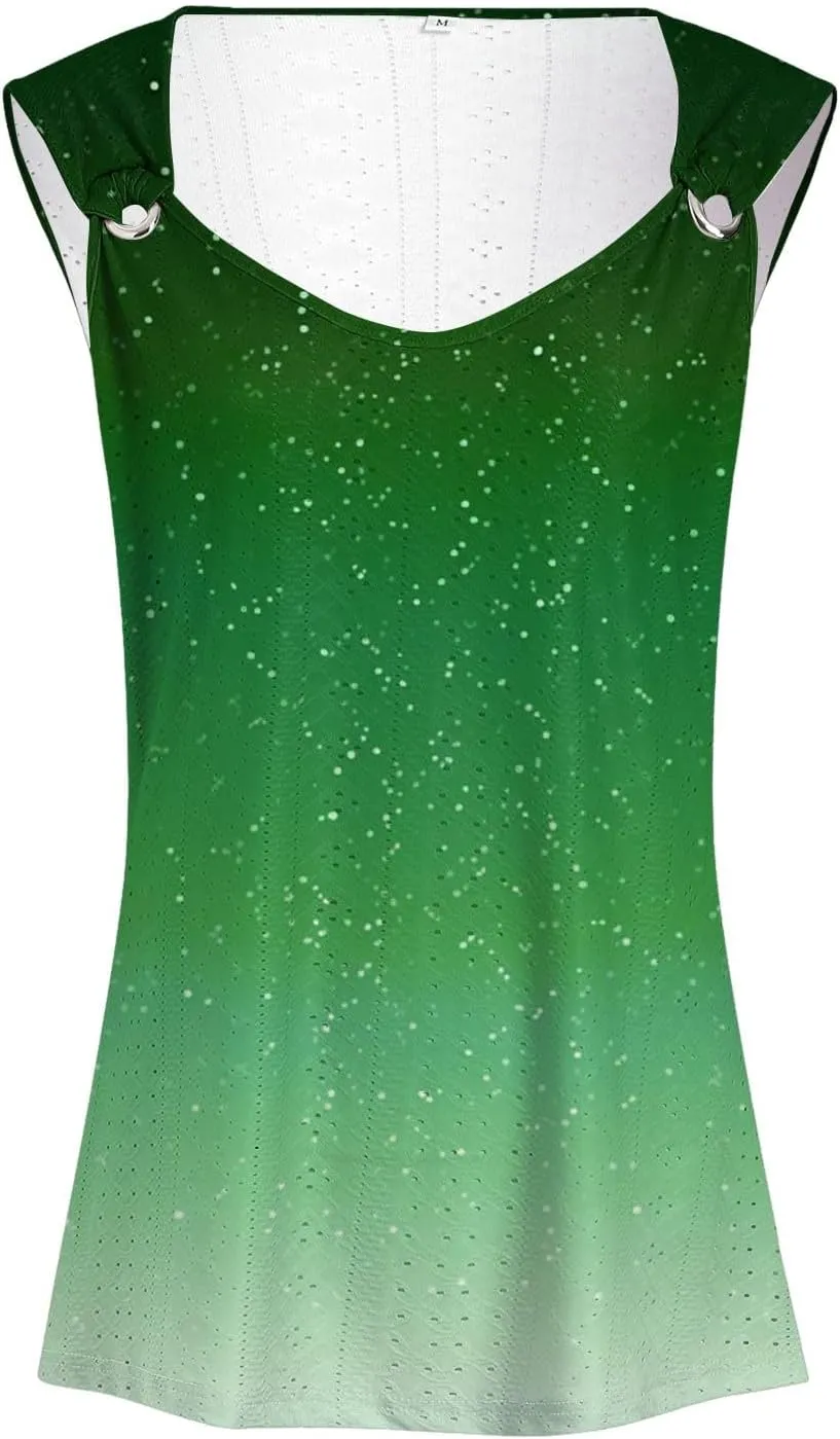Tank Tops for Women 2025 Pleated Square Neck O Ring Shoulder Sleeveless Shirts Casual Loose Fit Trendy Blouses