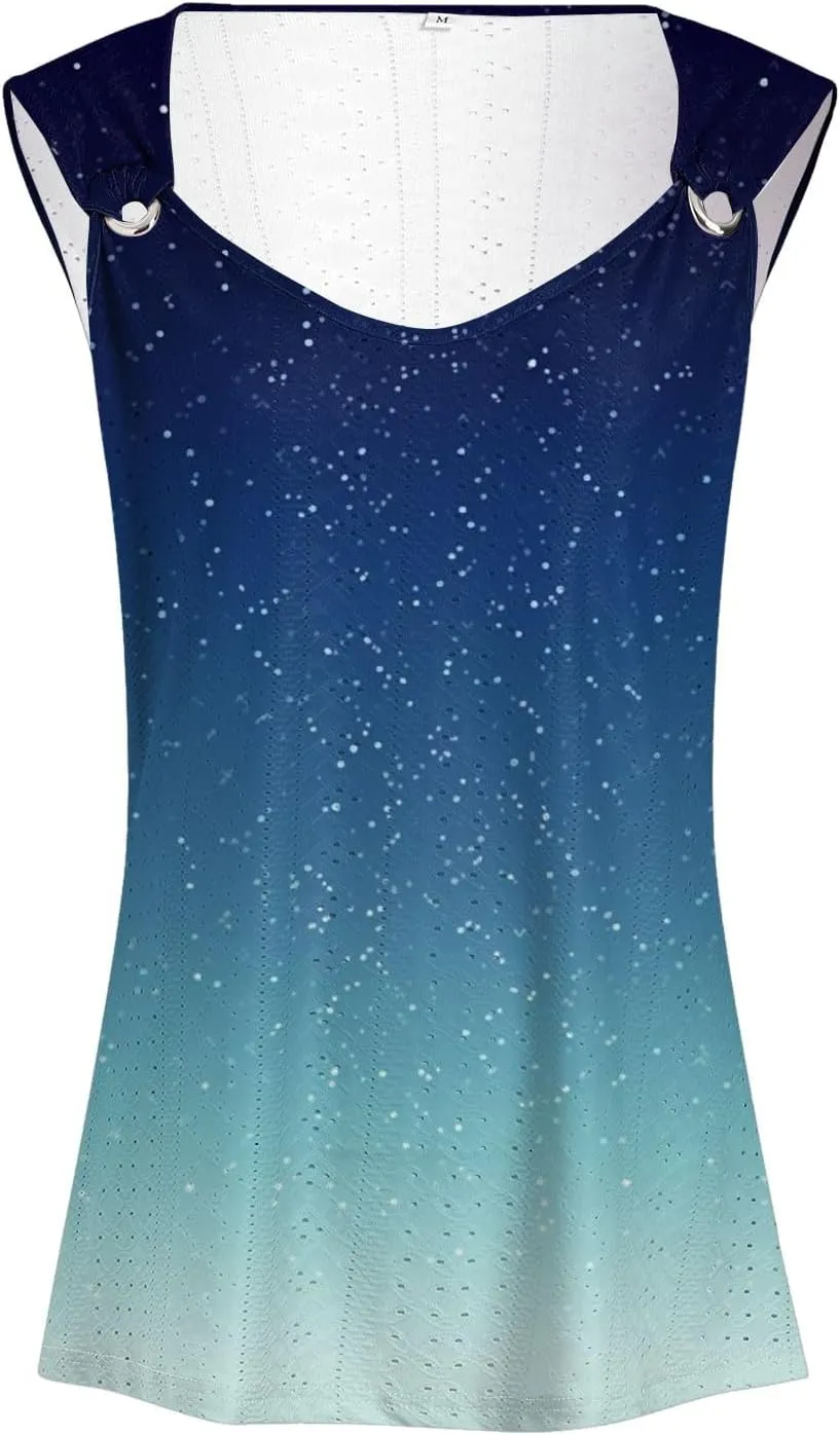 Tank Tops for Women 2025 Pleated Square Neck O Ring Shoulder Sleeveless Shirts Casual Loose Fit Trendy Blouses