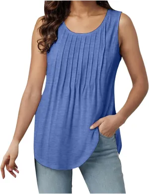 Tank Tops for Women 2025 Trendy Causal Crewneck Flowy Loose Fit Tank Top Sleeveless Summer Tops Tshirts