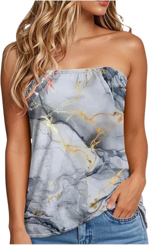 Tank Tops for Women 2025 Trendy Causal Print Strapless Tanks Tube Blouses Summer Backless Sexy T Shirts