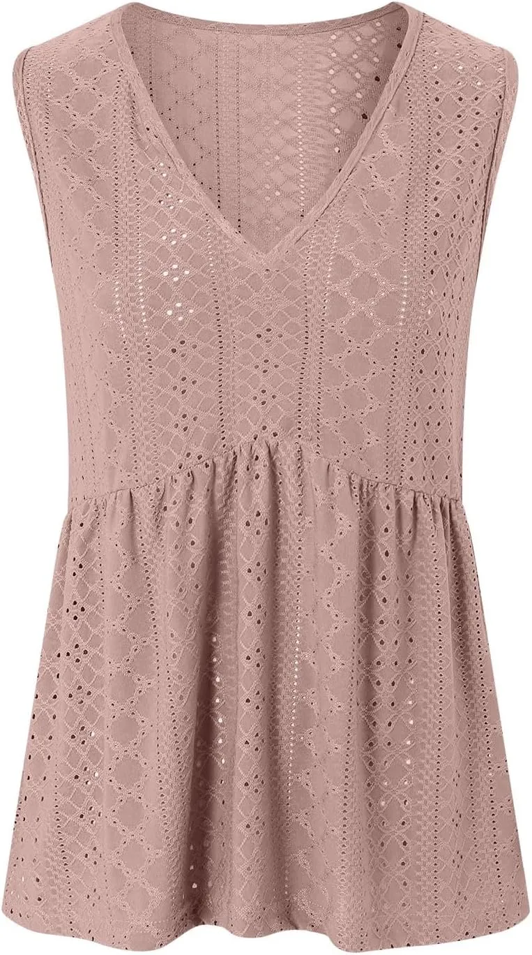 Tank Tops for Women 2025 Trendy Flowy Peplum Tops for Women Dressy Sleeveless V Neck Babydoll Tank Tops