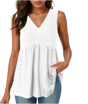 Tank Tops for Women 2025 Trendy Flowy Peplum Tops for Women Dressy Sleeveless V Neck Babydoll Tank Tops