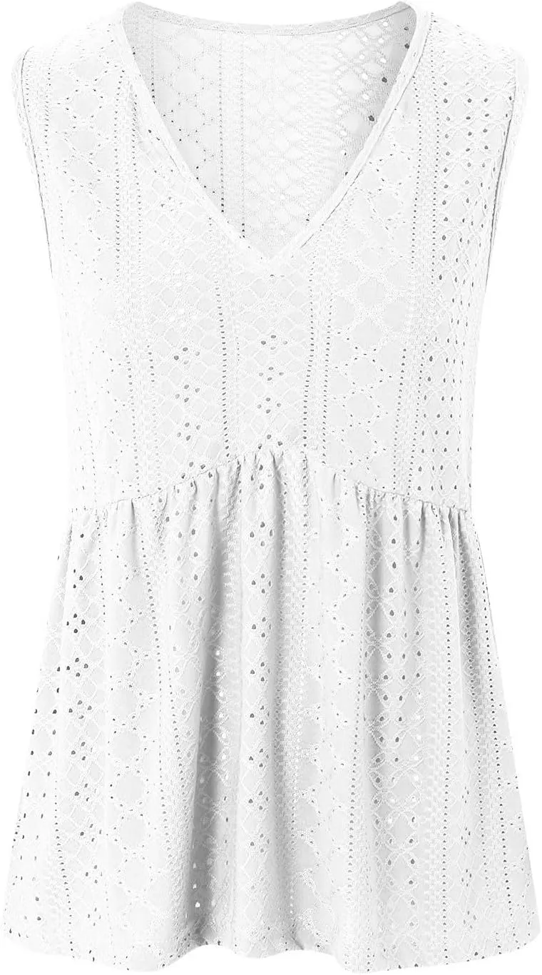 Tank Tops for Women 2025 Trendy Flowy Peplum Tops for Women Dressy Sleeveless V Neck Babydoll Tank Tops