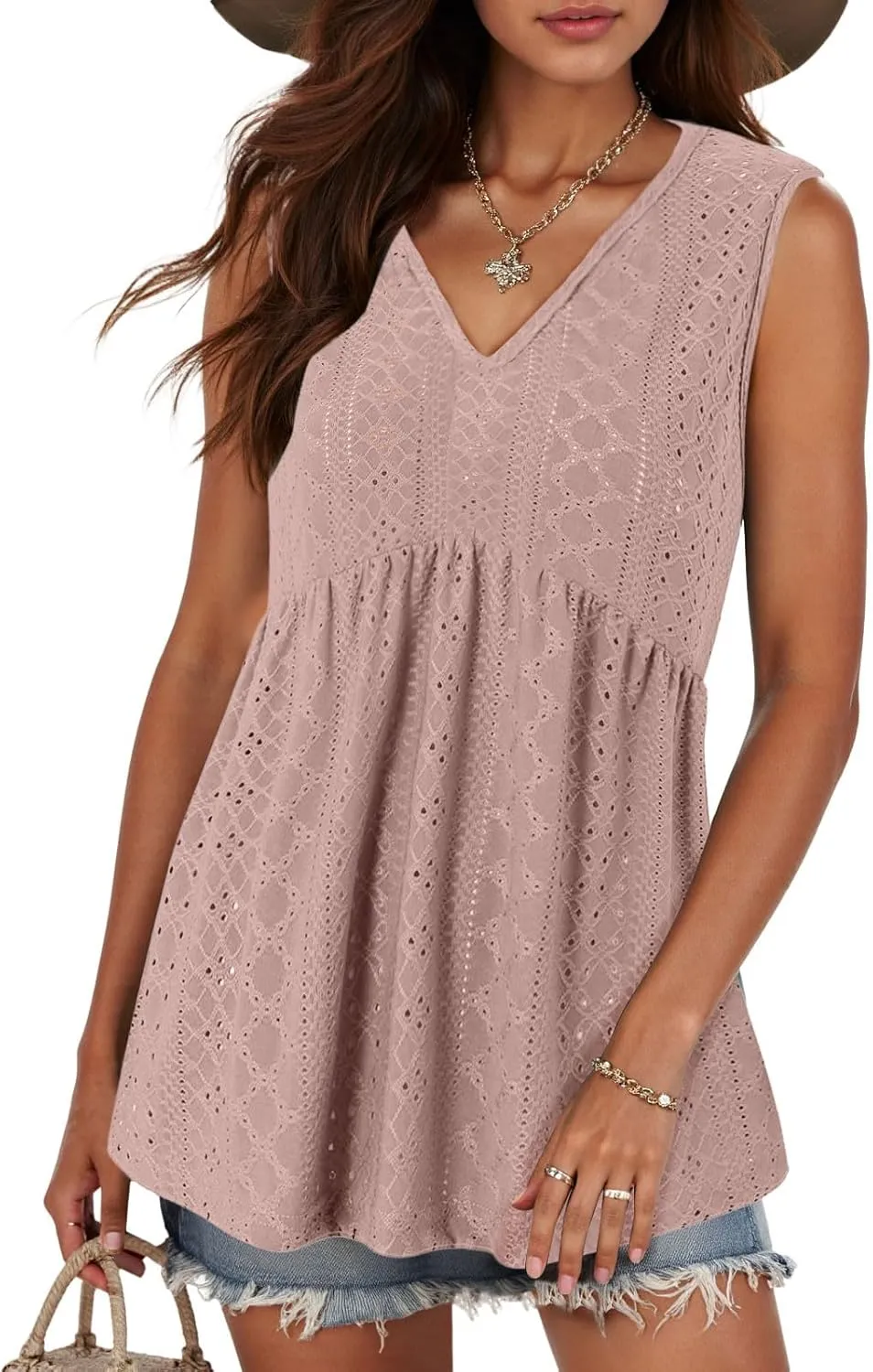 Tank Tops for Women 2025 Trendy Flowy Peplum Tops for Women Dressy Sleeveless V Neck Babydoll Tank Tops