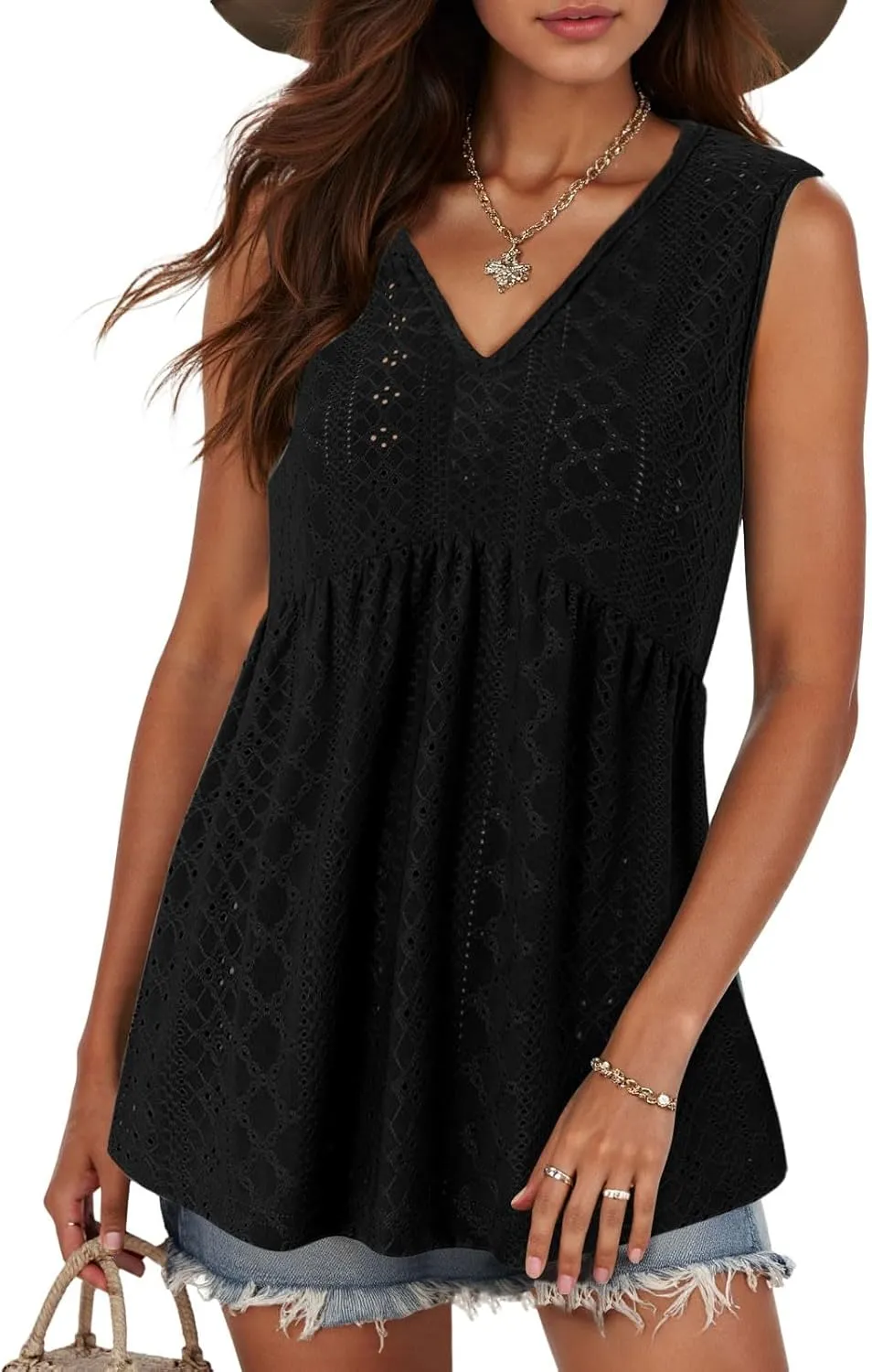 Tank Tops for Women 2025 Trendy Flowy Peplum Tops for Women Dressy Sleeveless V Neck Babydoll Tank Tops