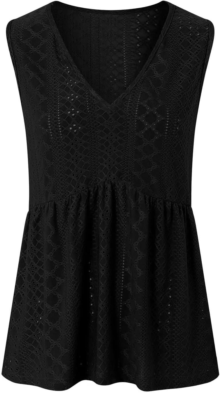 Tank Tops for Women 2025 Trendy Flowy Peplum Tops for Women Dressy Sleeveless V Neck Babydoll Tank Tops