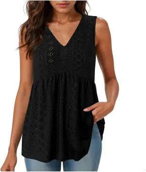Tank Tops for Women 2025 Trendy Flowy Peplum Tops for Women Dressy Sleeveless V Neck Babydoll Tank Tops
