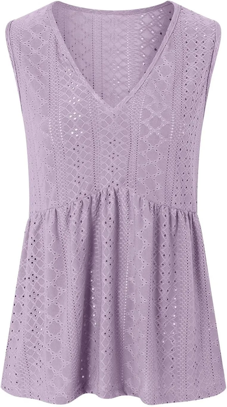 Tank Tops for Women 2025 Trendy Flowy Peplum Tops for Women Dressy Sleeveless V Neck Babydoll Tank Tops