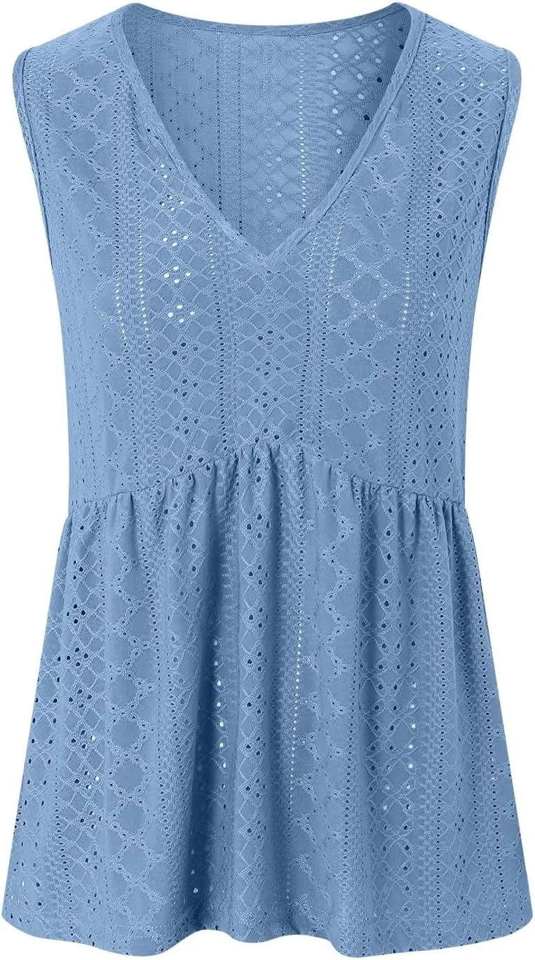 Tank Tops for Women 2025 Trendy Flowy Peplum Tops for Women Dressy Sleeveless V Neck Babydoll Tank Tops