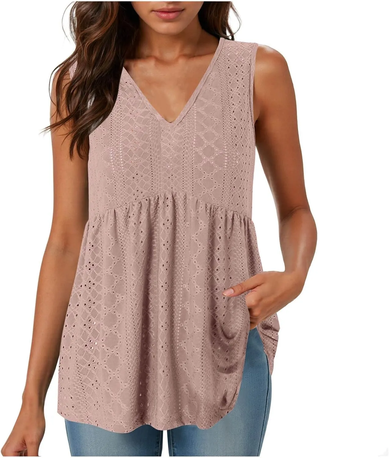 Tank Tops for Women 2025 Trendy Flowy Peplum Tops for Women Dressy Sleeveless V Neck Babydoll Tank Tops