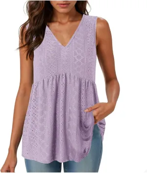 Tank Tops for Women 2025 Trendy Flowy Peplum Tops for Women Dressy Sleeveless V Neck Babydoll Tank Tops