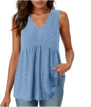 Tank Tops for Women 2025 Trendy Flowy Peplum Tops for Women Dressy Sleeveless V Neck Babydoll Tank Tops