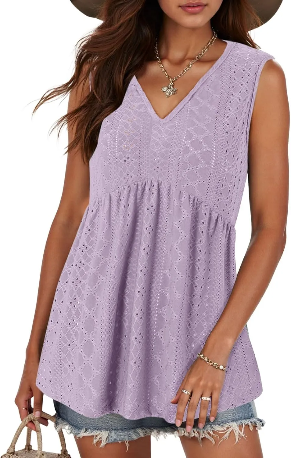 Tank Tops for Women 2025 Trendy Flowy Peplum Tops for Women Dressy Sleeveless V Neck Babydoll Tank Tops