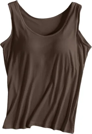 Tank Tops for Women Built in Bra Spaghetti Strap Workout Shelf Bra Camisole Top Padded Solid Sport Under Clothe