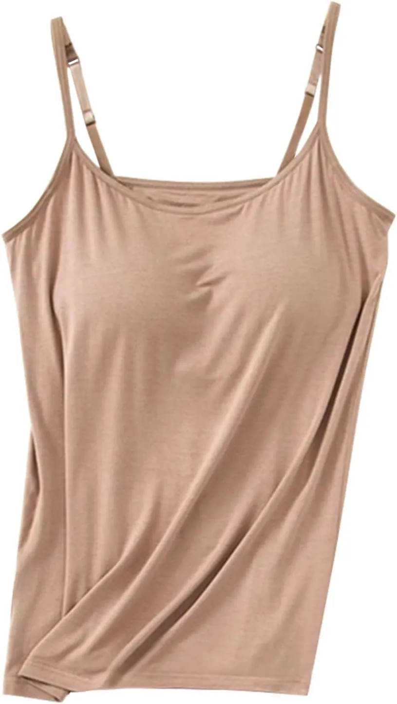 Tank Tops for Women Built with Shelf Bra Chest Adjustable Spaghetti Strap Cotton Tanks Layering Workout Undershirts