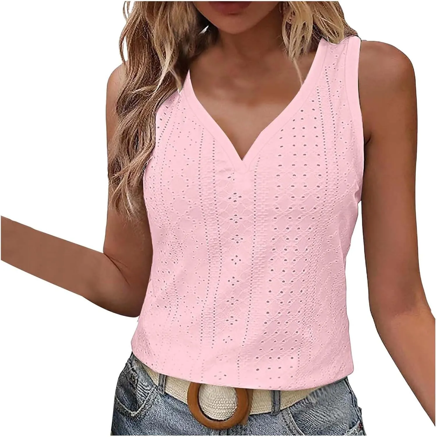 Tank Tops for Women Fashion Tank Tops Solid Color Hollow Tops Summer Casual Loose Flowy Sleeveless Shirts