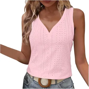 Tank Tops for Women Fashion Tank Tops Solid Color Hollow Tops Summer Casual Loose Flowy Sleeveless Shirts