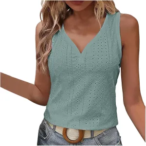 Tank Tops for Women Fashion Tank Tops Solid Color Hollow Tops Summer Casual Loose Flowy Sleeveless Shirts
