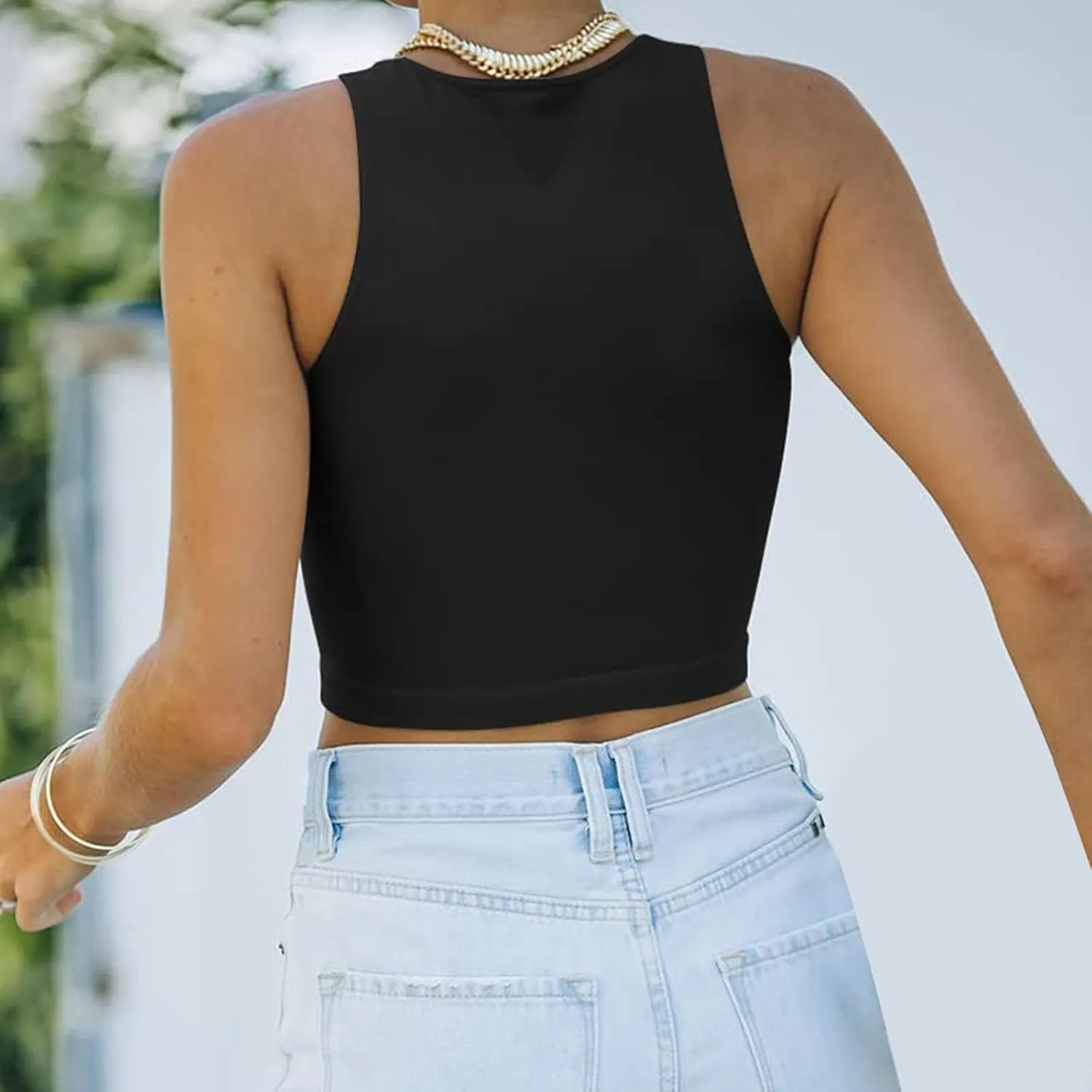Tank Tops for Women Trendy Causal Sleeveless Crewneck Knit Slim Fitted Side Ruched Casual Basic Tshirts