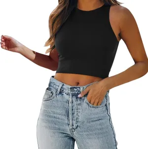Tank Tops for Women Trendy Causal Sleeveless Crewneck Knit Slim Fitted Side Ruched Casual Basic Tshirts