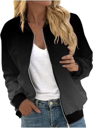 TIMIFIS Womens Bomber Jacket Lightweight Short Coats Stand Collar Zipper Outerwear Fashion Motorcycle Jacket with Pockets