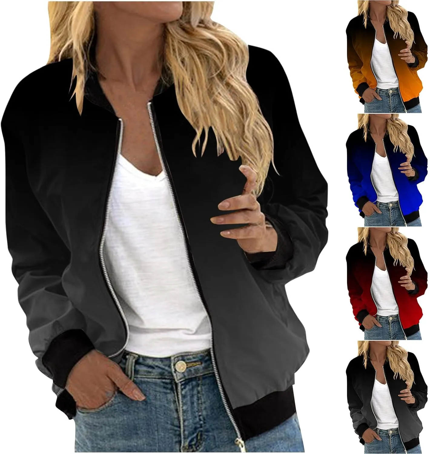 TIMIFIS Womens Bomber Jacket Lightweight Short Coats Stand Collar Zipper Outerwear Fashion Motorcycle Jacket with Pockets