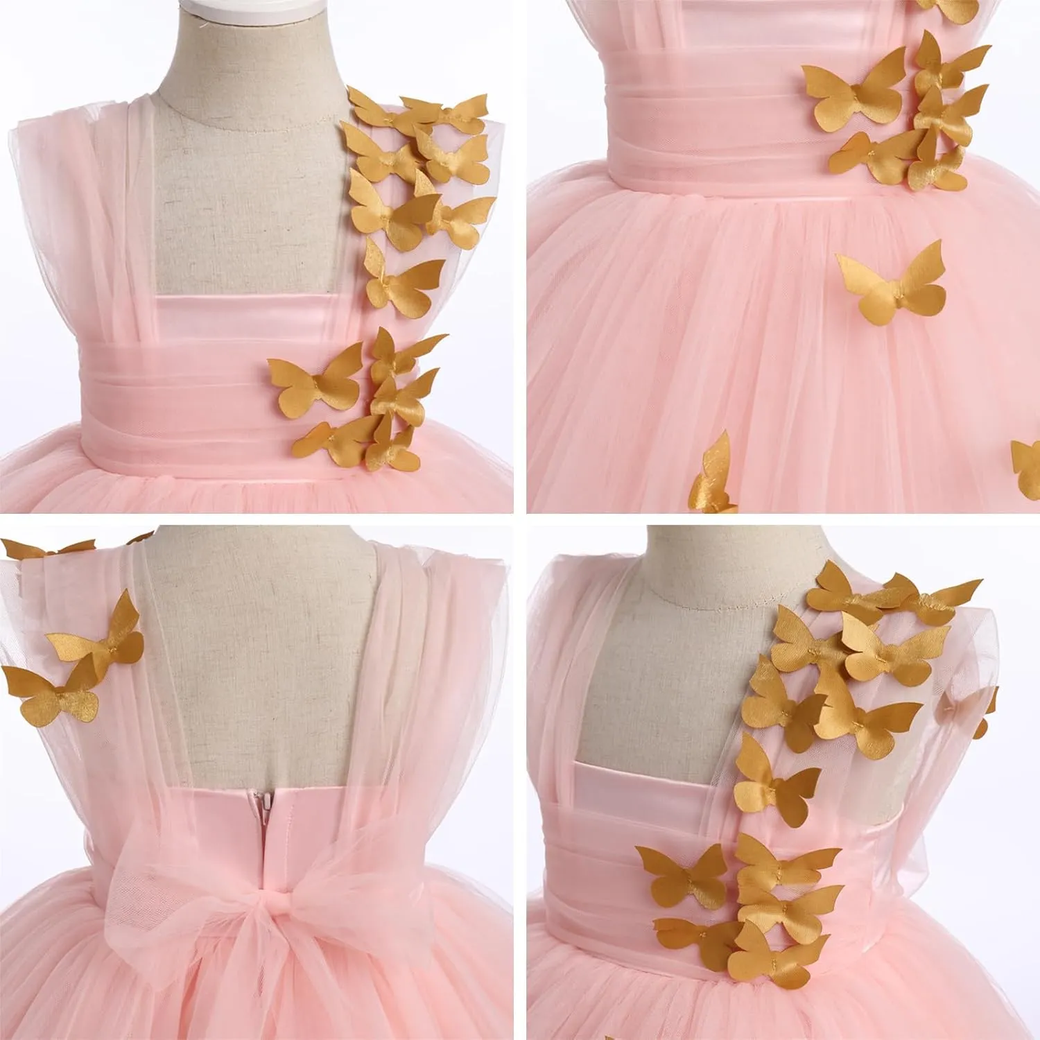 Toddler Baby Flower Girls Sequins Bowknot High Low Tutu Dress Petal Lace Princess Pageant Wedding Birthday Party Formal Gown