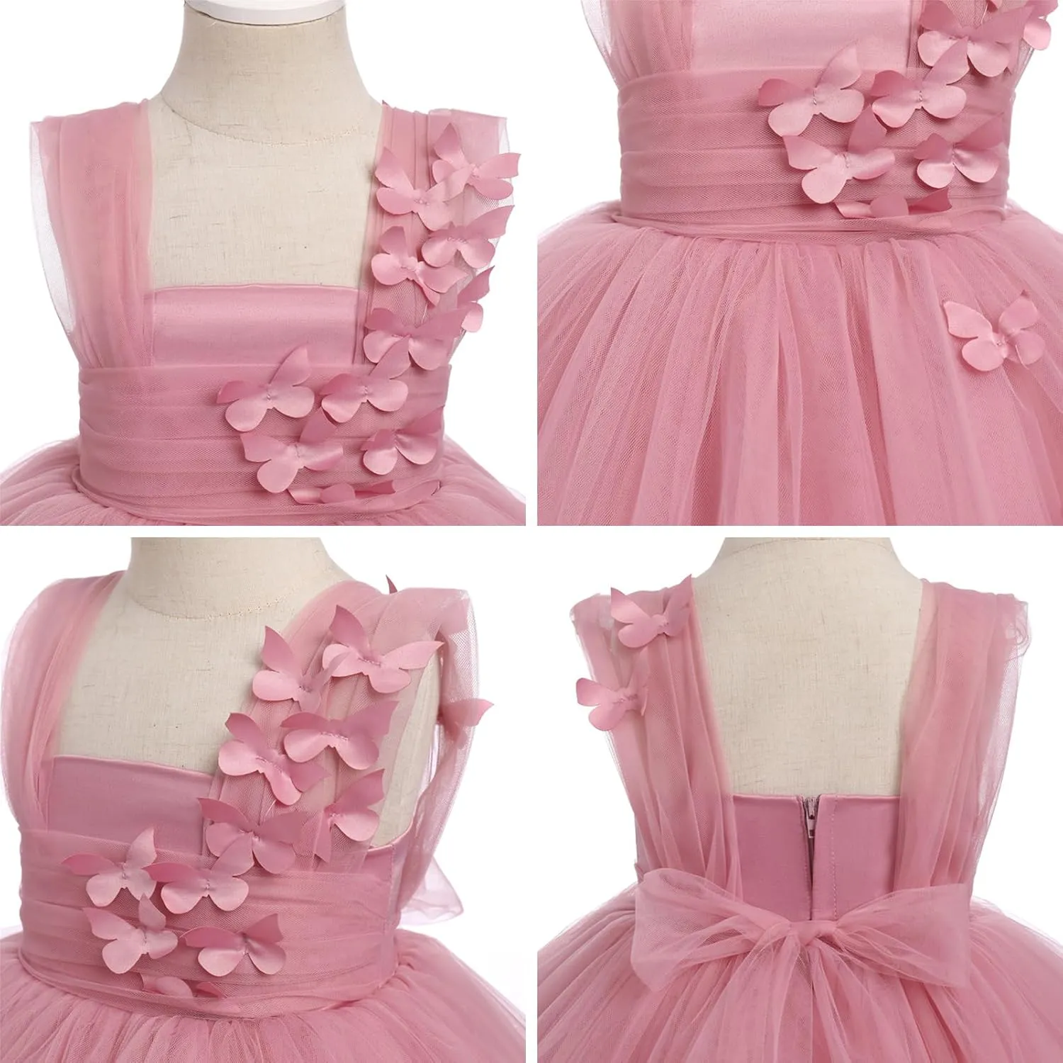 Toddler Baby Flower Girls Sequins Bowknot High Low Tutu Dress Petal Lace Princess Pageant Wedding Birthday Party Formal Gown