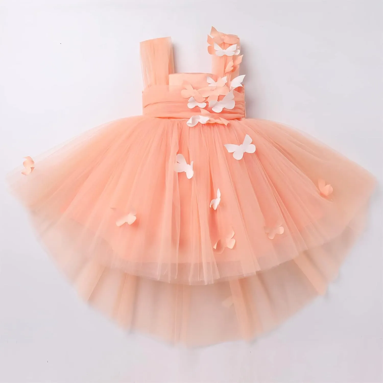 Toddler Baby Flower Girls Sequins Bowknot High Low Tutu Dress Petal Lace Princess Pageant Wedding Birthday Party Formal Gown