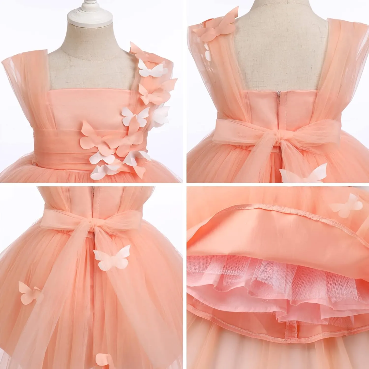 Toddler Baby Flower Girls Sequins Bowknot High Low Tutu Dress Petal Lace Princess Pageant Wedding Birthday Party Formal Gown